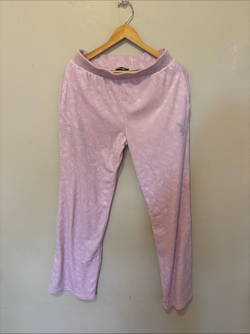 PLAYBOY Light Pink Velour Pants with Subtle Jacquard
